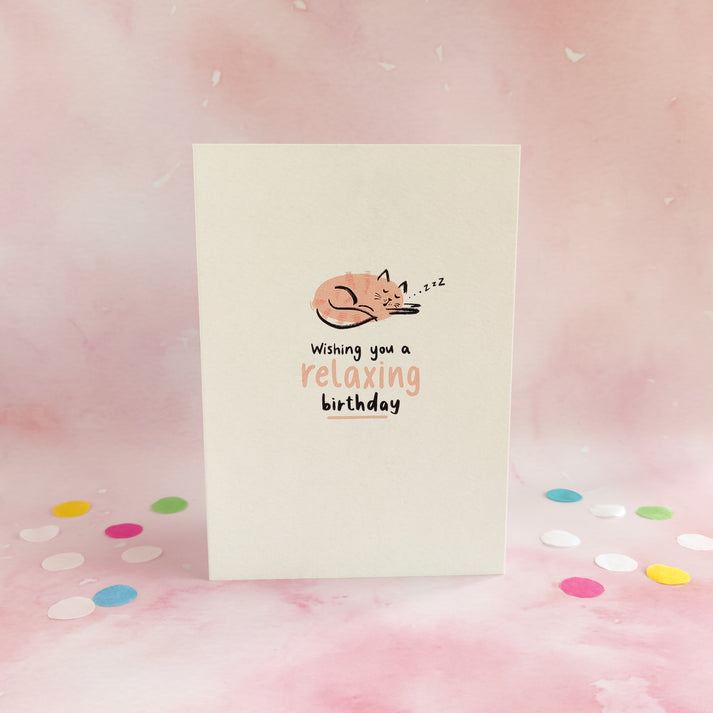 Wishing you a relaxing birthday cat card