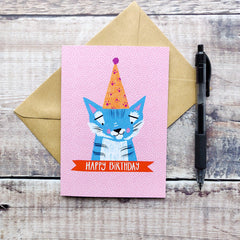 Happy birthday party hat tiger card