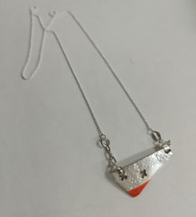 Sterling silver and orange rubber dipped textured necklace