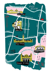A3 Glasgow map print - West End/University of Glasgow & Ashton Lane