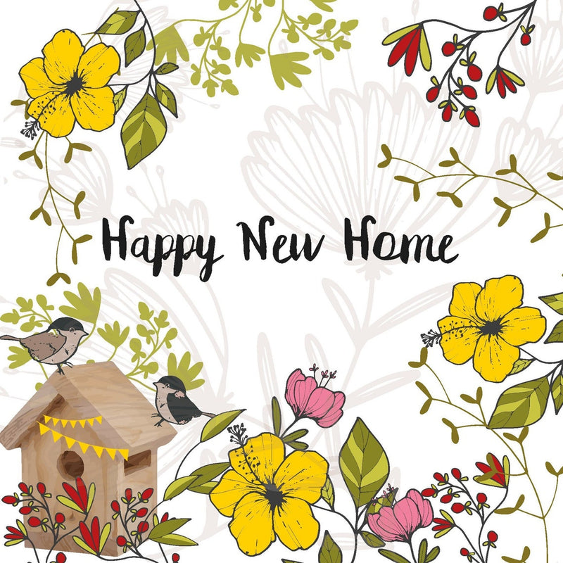 Happy New Home birds and flowers card