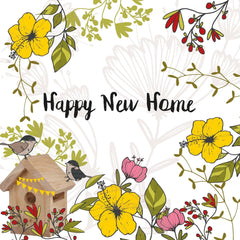 Happy New Home birds and flowers card