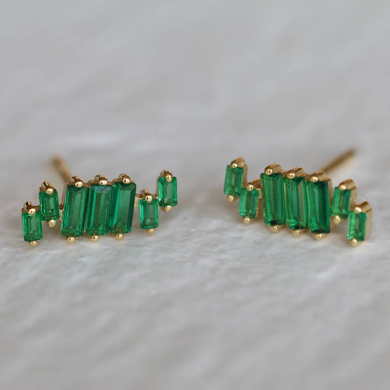 Emerald Green Ladder Baguette Stud Earrings