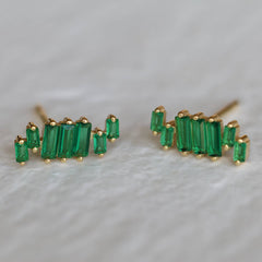 Emerald Green Ladder Baguette Stud Earrings