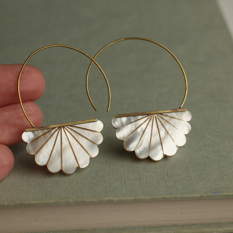 Mother of Pearl Art Deco hoop earrings