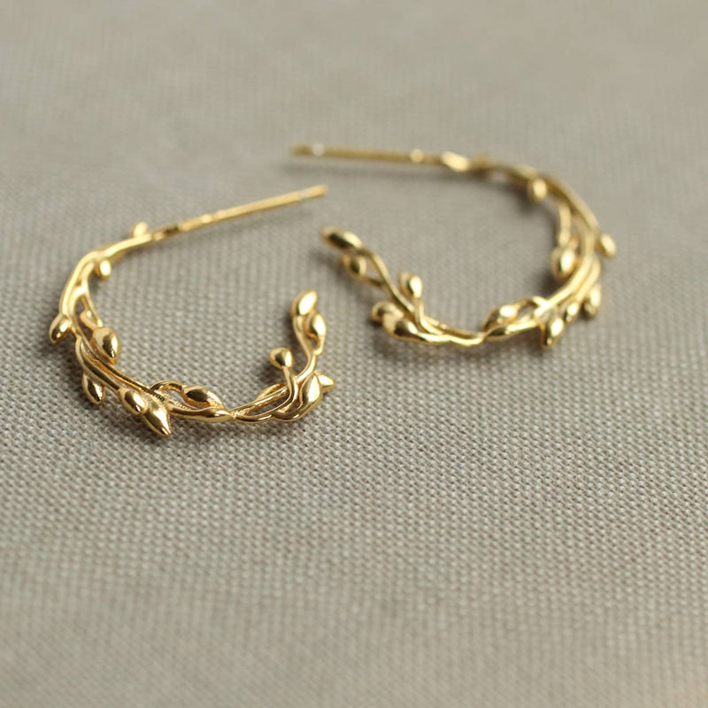 Olive branch gold vermeil hoop earrings
