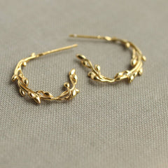 Olive branch gold vermeil hoop earrings