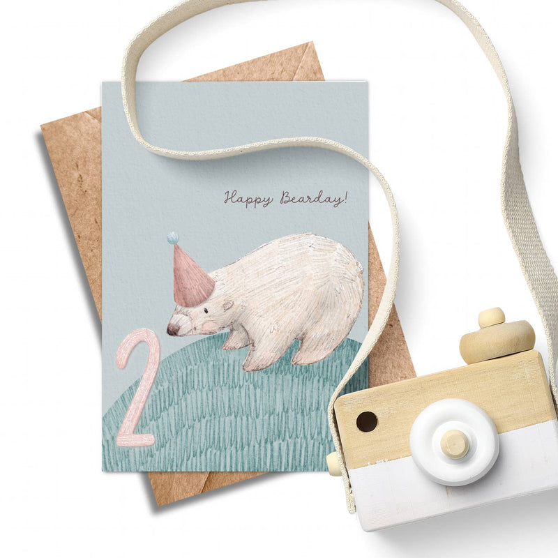 Age 2 happy birthday bear card