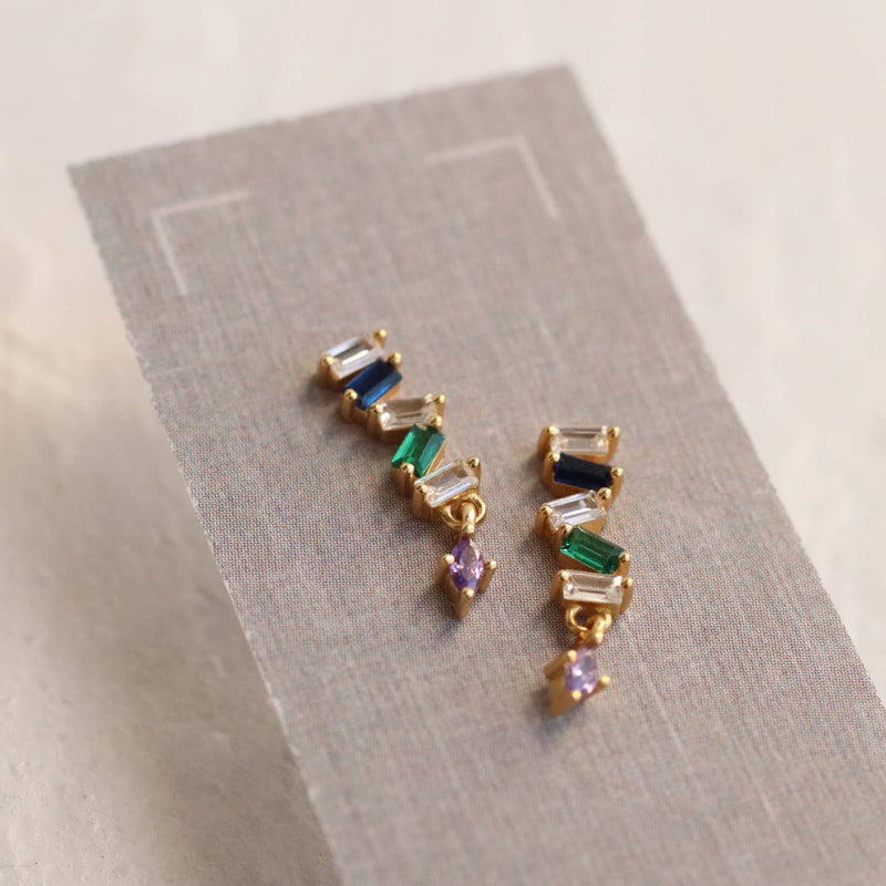 Rainbow Zigzag Drop Stud Earrings