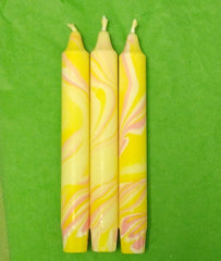Yellow, pink & cream marbled dinner candles