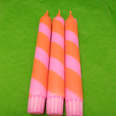 Orange & neon pink stripe dinner candles