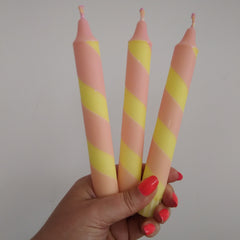 peachy pink & yellow stripe dinner candles
