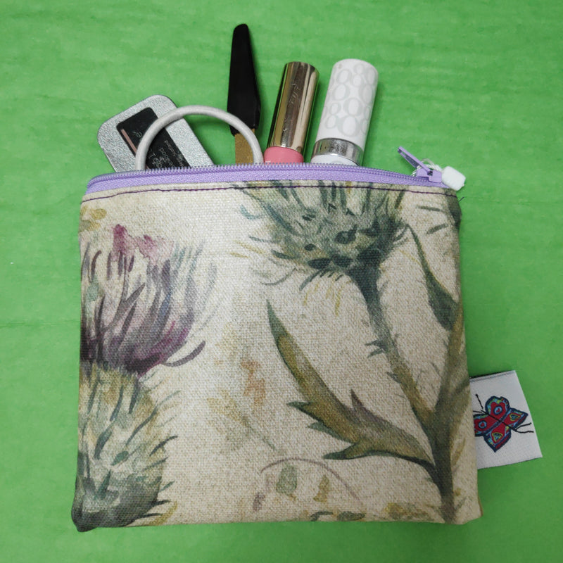 PVC zipped pouch/ coin purse - Designer Thistle