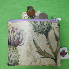 PVC zipped pouch/ coin purse - Designer Thistle