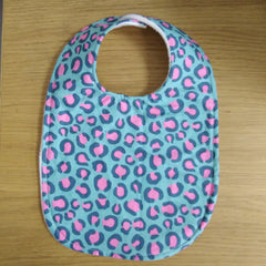 Traditional style bib - pink & green leopard print