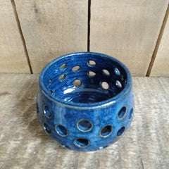 Round tealight holder (medium) - midnight blue with circle cut-outs