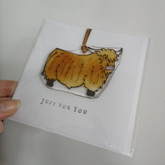 Fused glass Highland cow 'Just for You' card