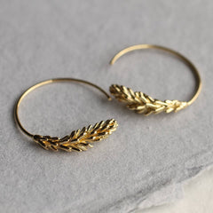 Rosemary Leaf plated brass hoop earrings - gold or silver