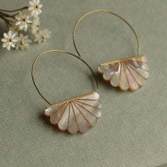 Mother of Pearl Art Deco hoop earrings