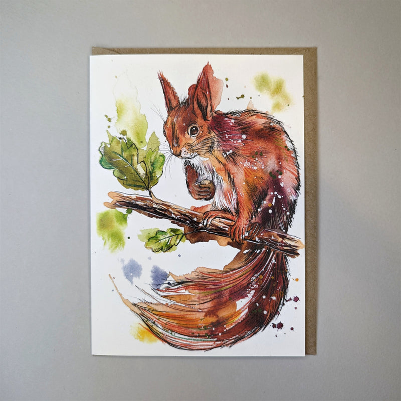 Red squirrel watercolour card