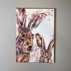 Two hares watercolour card