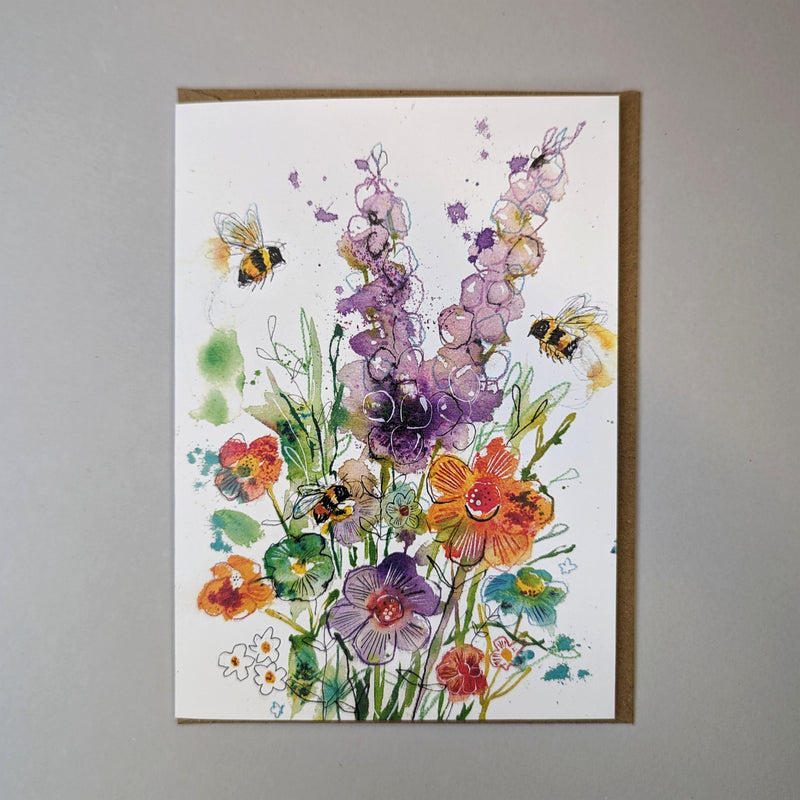 Bees & flowers watercolour card