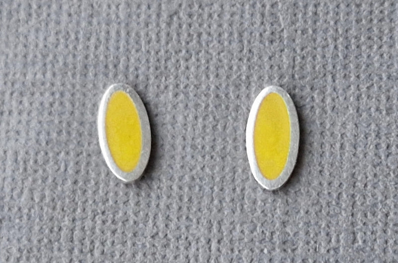 Sterling silver & enamel oval studs - yellow