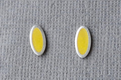 Sterling silver & enamel oval studs - yellow