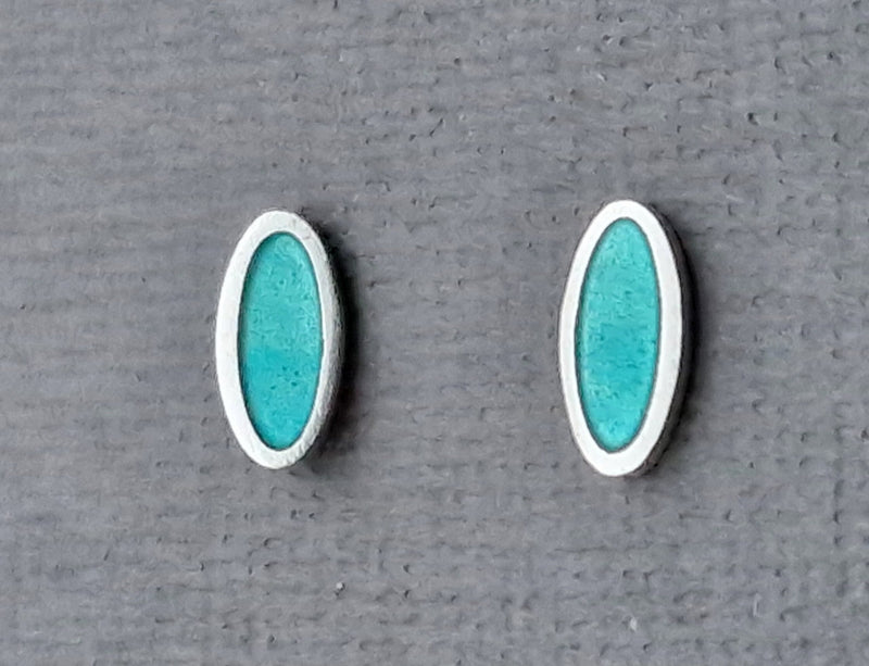 Sterling silver & enamel oval studs - turquoise