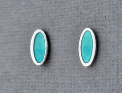 Sterling silver & enamel oval studs - turquoise