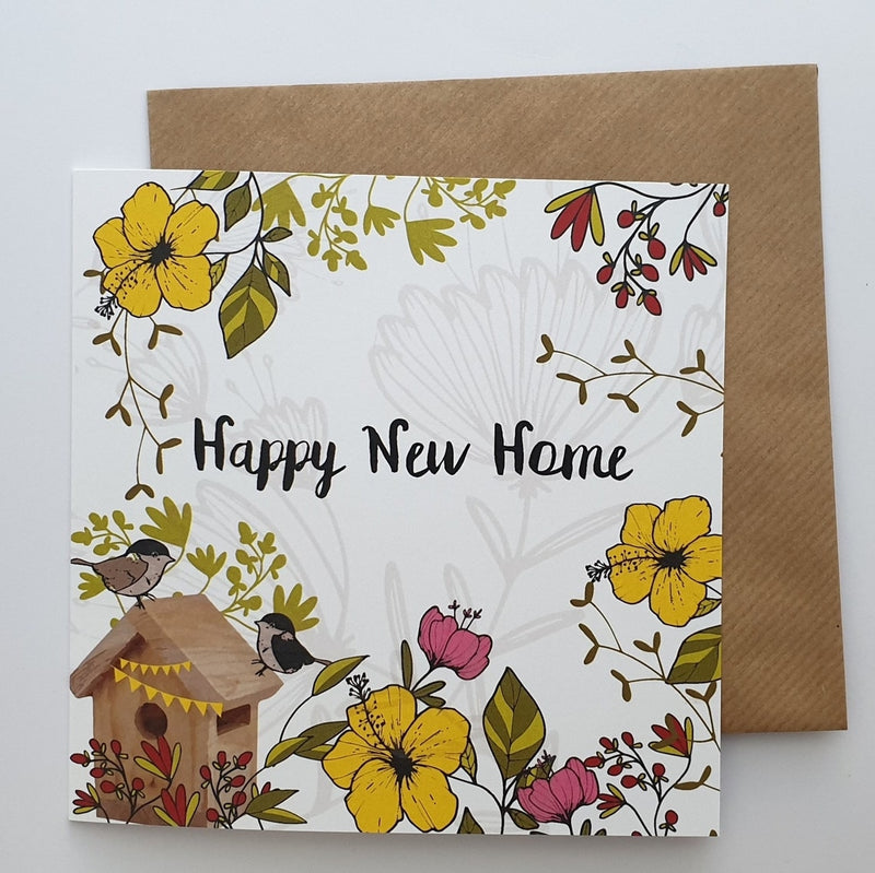 Happy New Home birds and flowers card