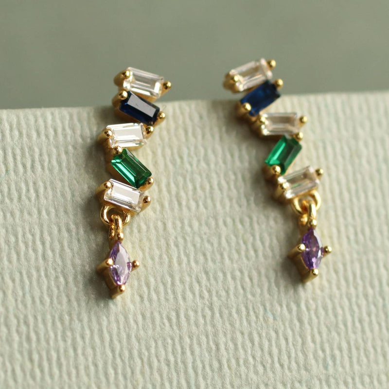 Rainbow Zigzag Drop Stud Earrings