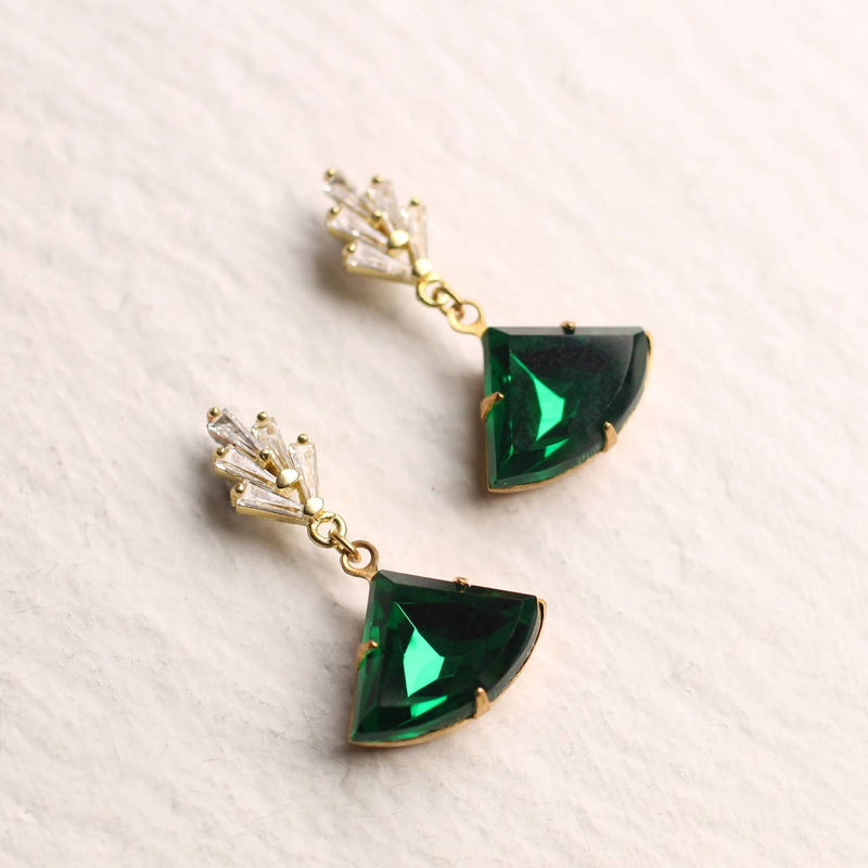 Emerald green & crystal Art Deco earrings