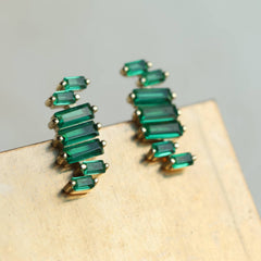 Emerald Green Ladder Baguette Stud Earrings