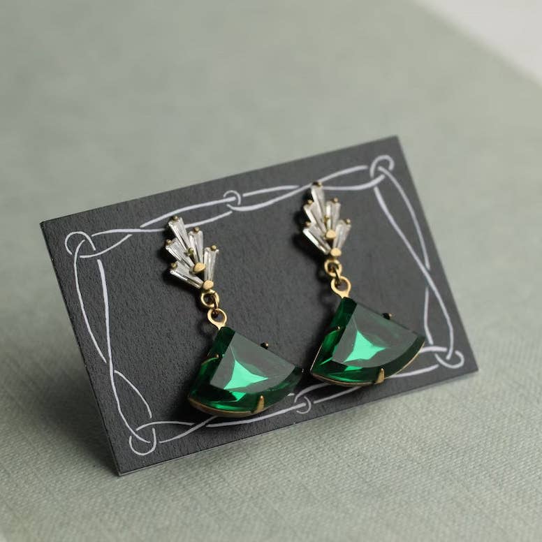 Emerald green & crystal Art Deco earrings