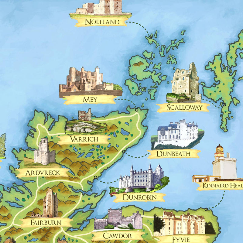 Scottish Castles A4 illustrated map print