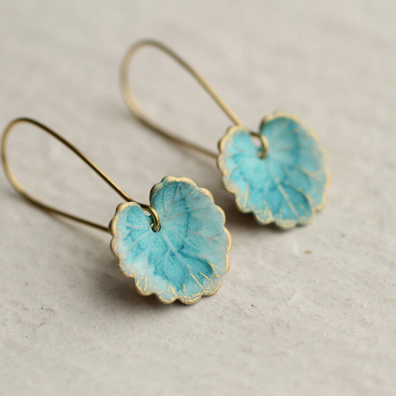 Leaf drop earrings (green or blue)