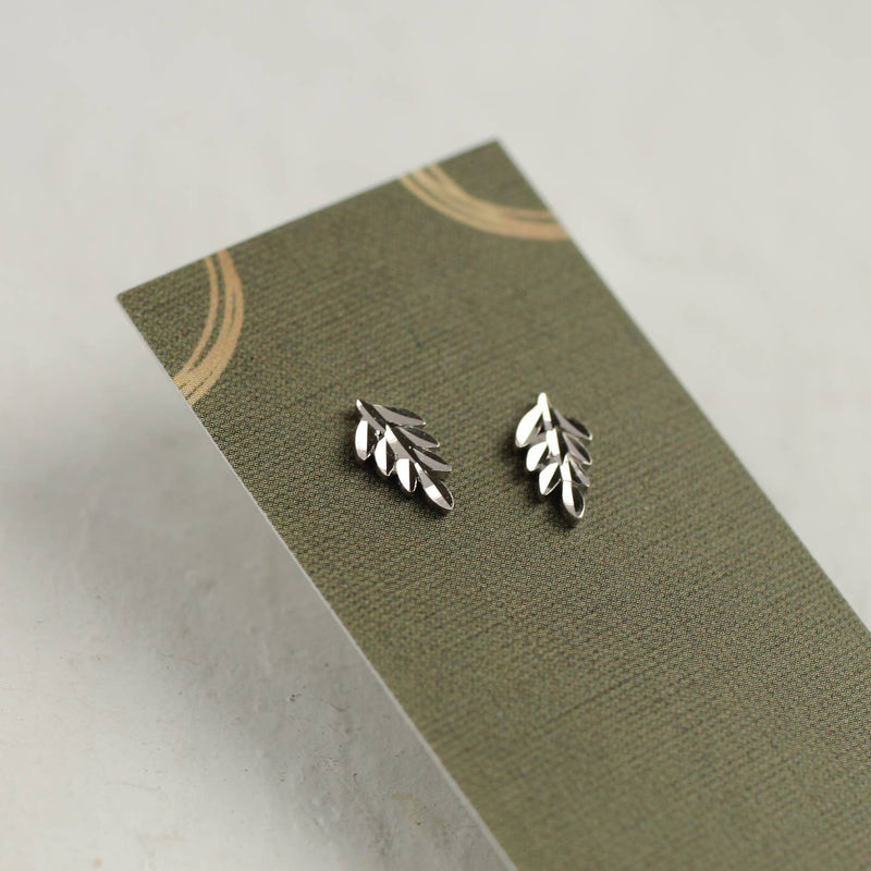 Sterling silver fern stud earrings