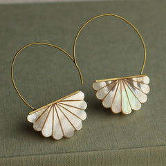 Mother of Pearl Art Deco hoop earrings