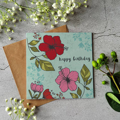 Happy birthday mint background with flowers card