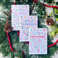 Pack of 6 doodle design Christmas cards