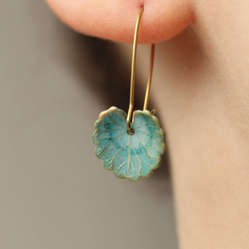 Leaf drop earrings (green or blue)