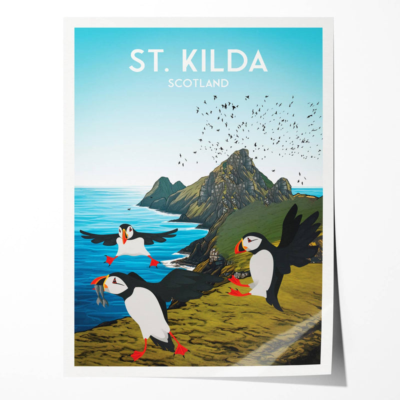 St. Kilda puffins A4 travel poster print