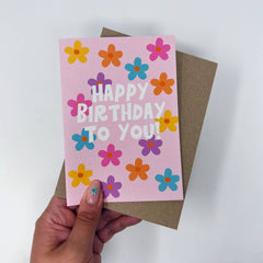 Happy birthday pink with flowers card