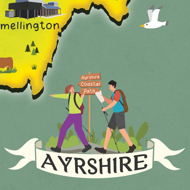 Ayrshire illustrated map A4 print