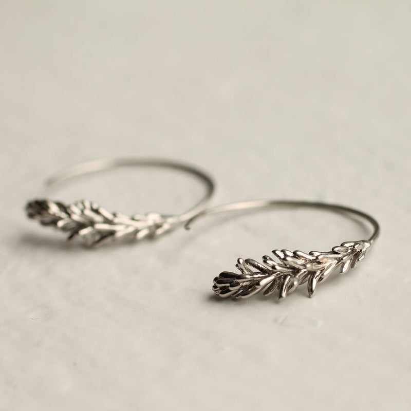 Rosemary Leaf plated brass hoop earrings - gold or silver