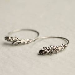 Rosemary Leaf plated brass hoop earrings - gold or silver