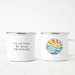 I'd rather be wild swimming enamel mug