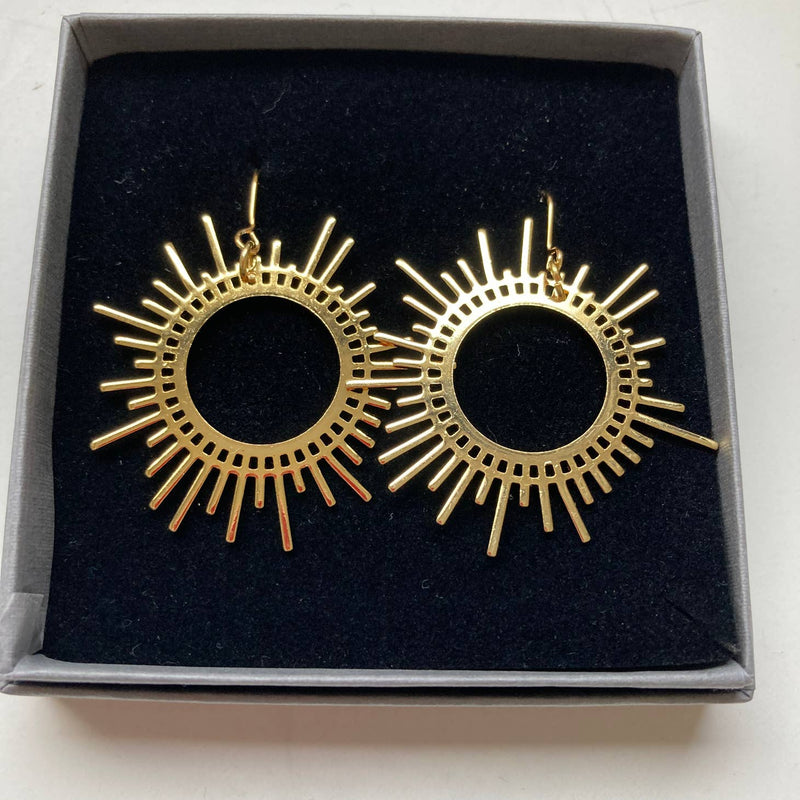 Gold plated large sunburst earrings