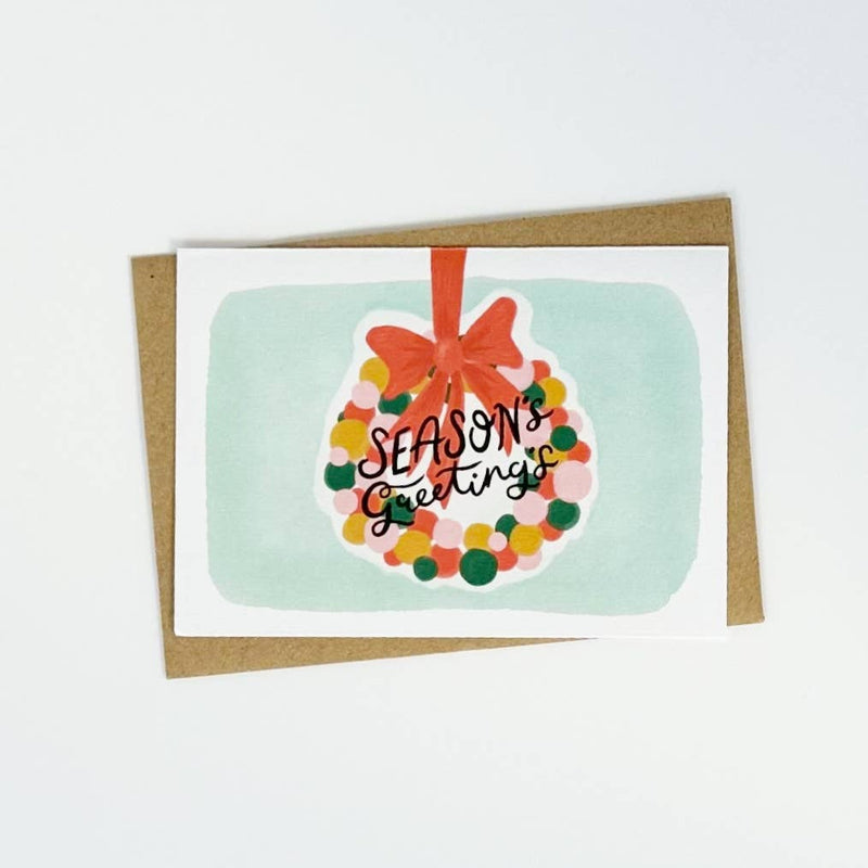 Season's greetings bauble wreath card